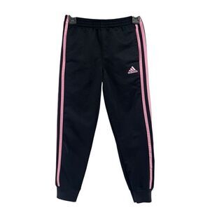 Adidas Girls Tricot Joggers Black Pink 3-Stripes Size 6